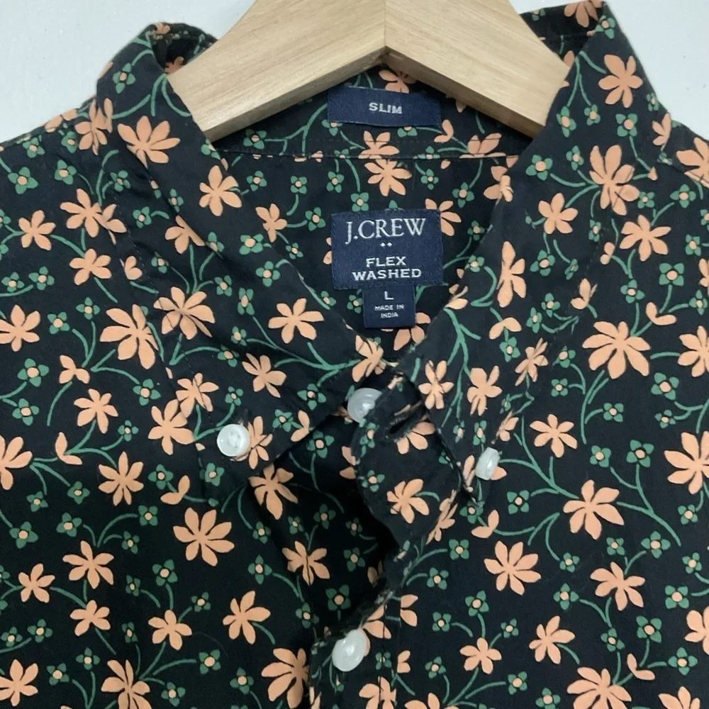 J. Crew Black and Orange Floral Men's Shirt. SIZE L